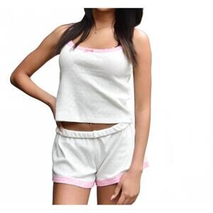 NEW THEME girl teddy heart pointelle lace trim shorts in white